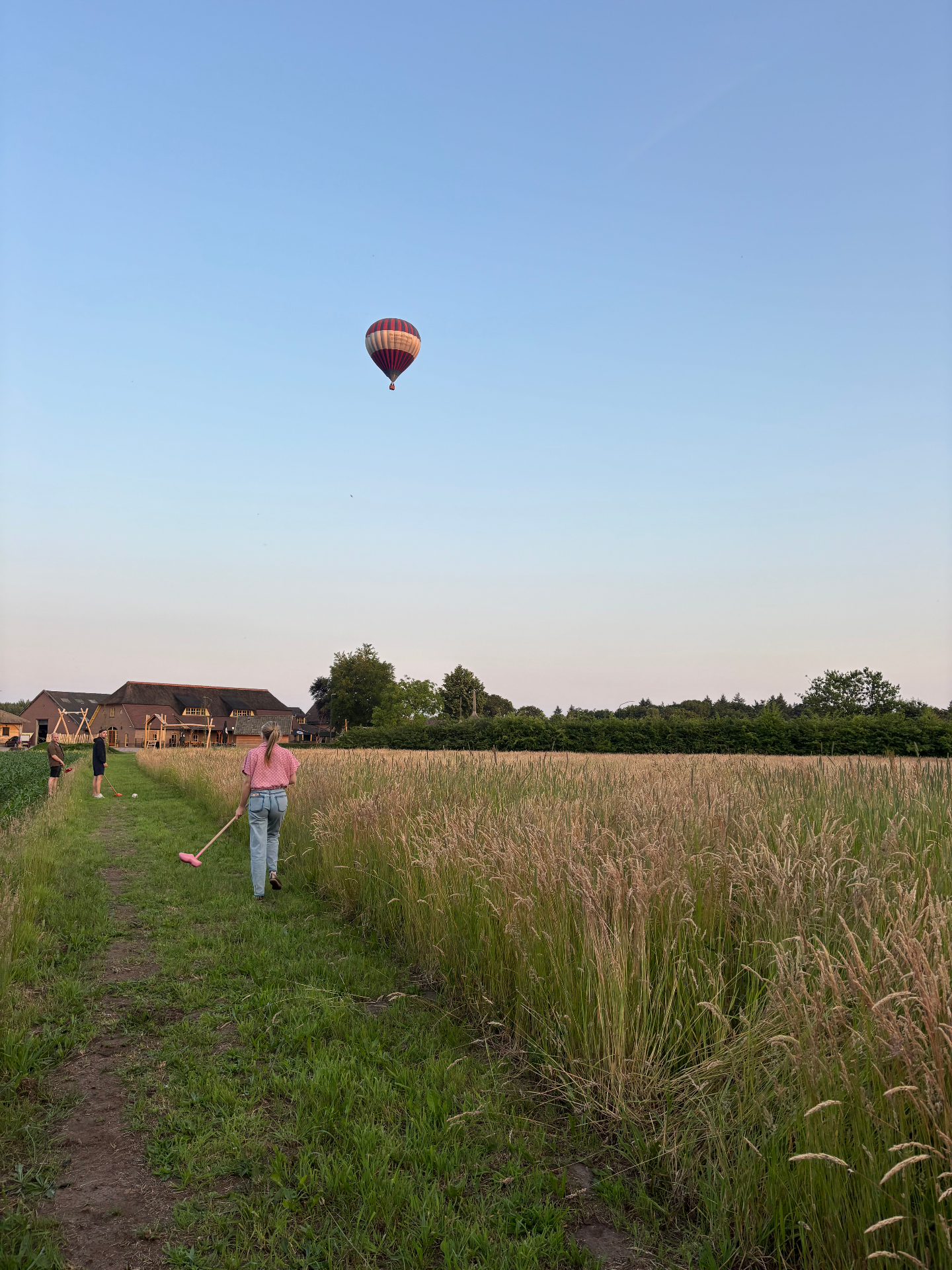 Boerengolf in het veld met luchtballon boven De Boldiek